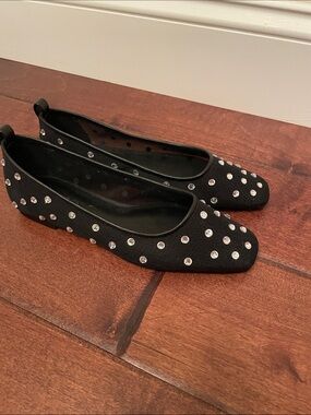 Black Studded Women's Ballet Flats with Crystal Accents